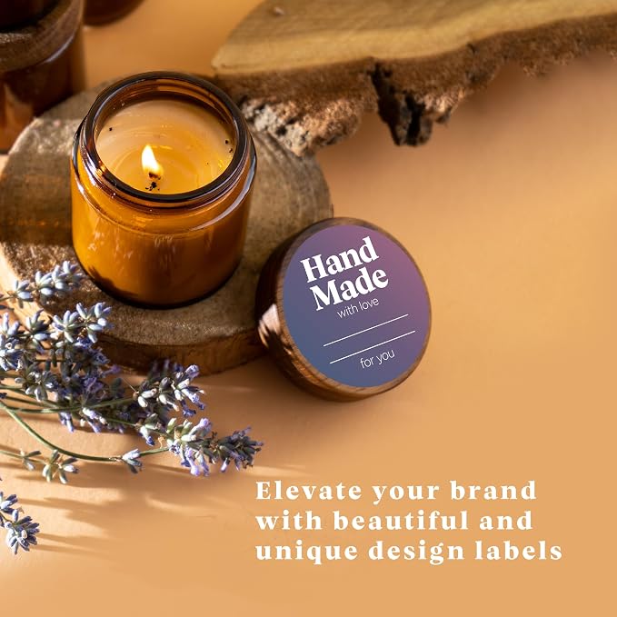 Mobiusea Creation Handmade with Love Labels Roll | Colorful Gradient Design | 2 inch Round Cut | 500 Labels for Homemade Goods, Handmade Stickers, Soap Candle Canning Supplies