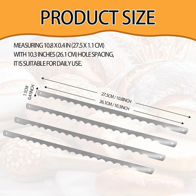 18 Pcs Bread Bow Knife Blades, 10.8" Serrated Stainless Steel blades with Screws, Screwdriver, and Safety Guard, Replacement for Wood Bread Cutter, Bow Bread Knife Replacement Blades