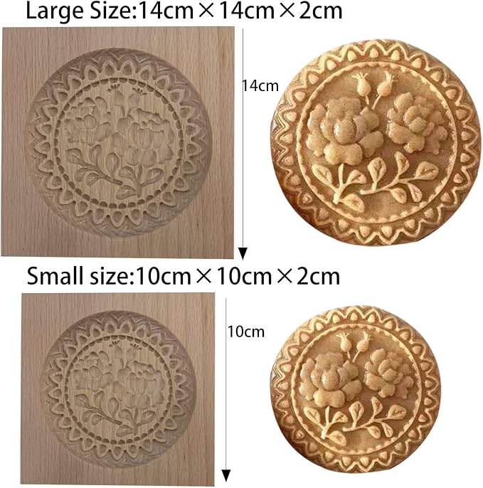 Carved Wooden Gingerbread Cookie Mold,3D Wooden Baking Mold Cookie Biscuit Press Stamp Molds,Cookie Cutter,Cookie Stamp,DIY Biscuit Stamp Mould for Halloween Thanksgiving Christmas(Rose hips-Large)