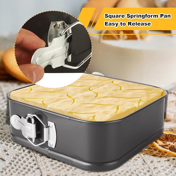 3 Pack Square Springform Pan Set, 8/9/10 Inch Nonstick Cheesecake Pans with Removable Bottom, Carbon Steel Square Cake Pans for Baking Cheesecake, Pizza, Quiche, Desserts