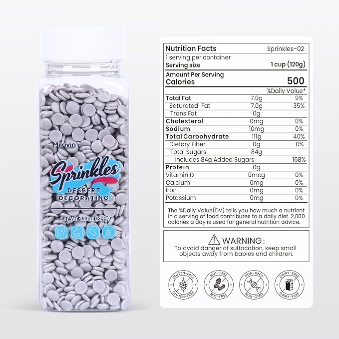 Silver sprinkles, Confetti Sprinkles, Silver Round sprinkle for Cake Decorating, Cupcakes, Cookies, Macarons, Ice Cream, Perfect for Birthdays, Graduations, Anniversaries, Parties(120g/4.23oz)