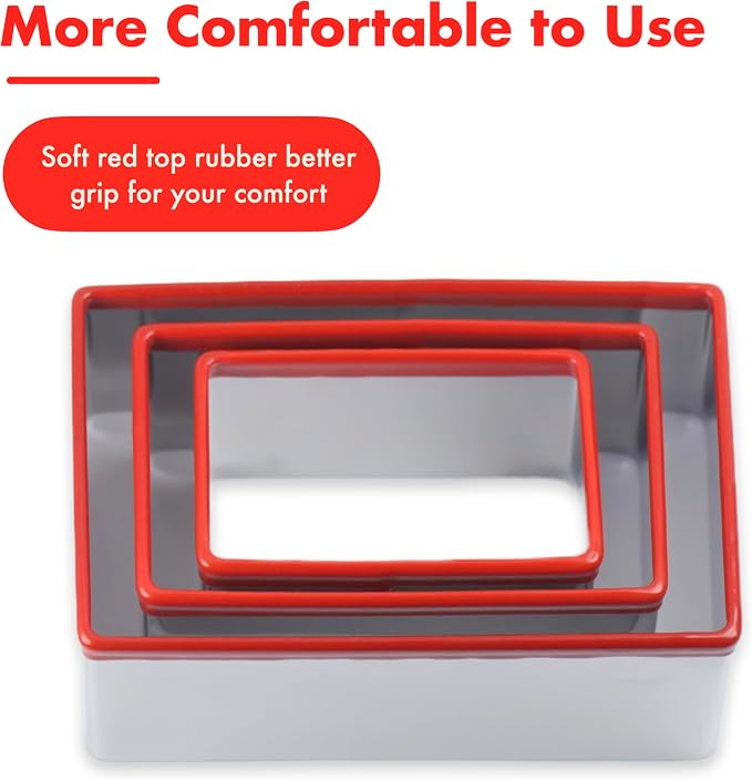 3 Pcs Rectangle Cookie Cutter Set, Food-Grade Stainless Steel, Large Biscuit Cutter, Sandwich Cutter Shapes for Kids, 3" 4" 5"