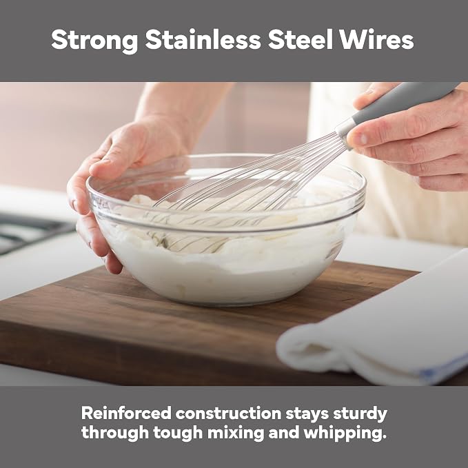 Misen Stainless Steel Balloon Whisk - Dishwasher Safe - Ergonomic Silicone Grip, Versatile Cooking Whisk for Eggs, Durable Construction - Professional-Grade Kitchen Tool - Gray