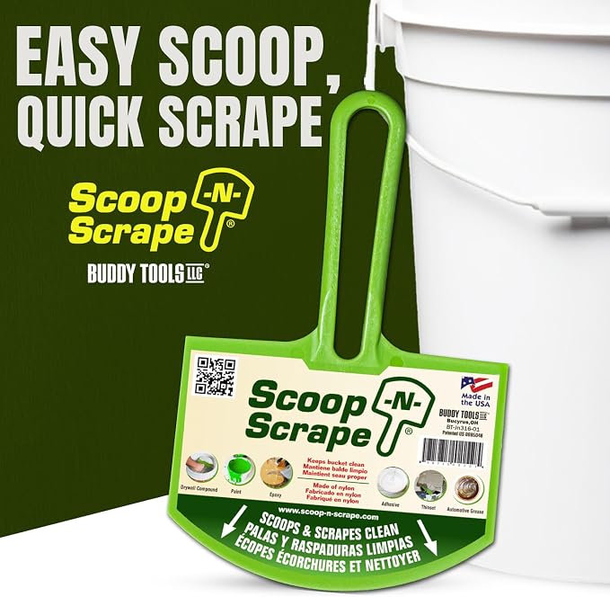 Buddy Tools Scoop-N-Scrape Bucket Scoop - Pack of 2 | Efficient Bucket Scoop for 5-Gallon Buckets - Curved Bucket Trowel - Heavy-Duty Nylon - Scrapes Clean
