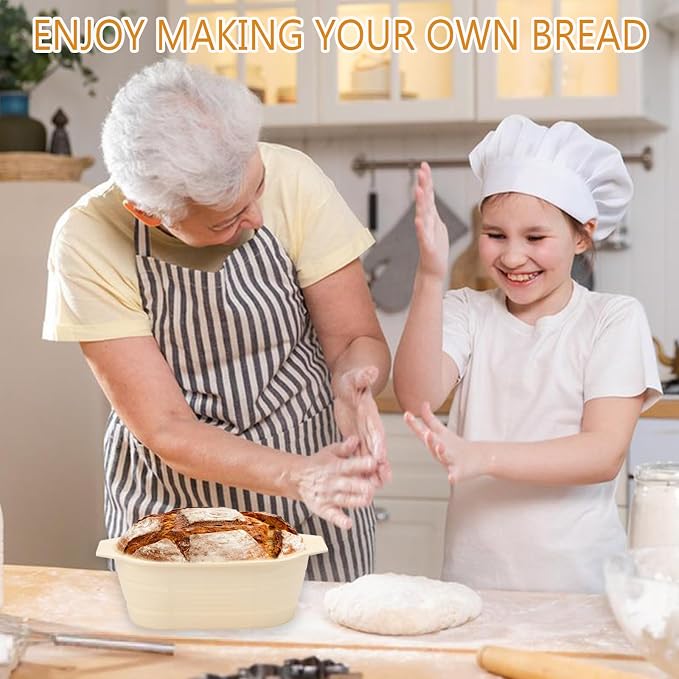 2-Pack Silicone Sourdough Bread Proofing Baskets – 11 x 6 x 4 Inch Oval, Foldable & Non-Stick, Easy to Clean & Store, Ideal for Sourdough Bread Baking