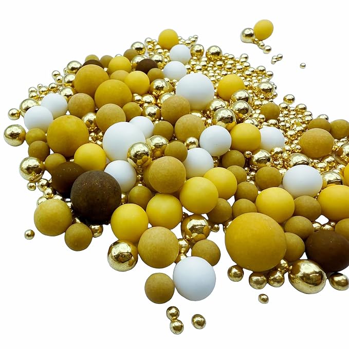 SE Si&Moos Gold Brown Yellow and White Sprinkles for Cake Decorating Yellow and Brown Edible Pearl Cake Decorations Gold Sprinkles for Cake, Cupcake, Baby Shower Birthday Party Holiday Christmas Supplies 3 OZ