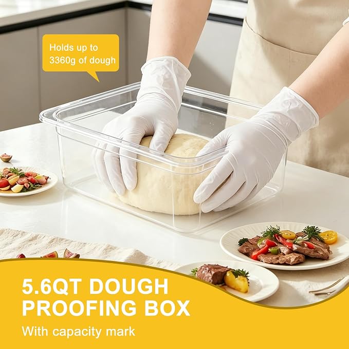 4pcs Dough Proofing Container, 5QT Large Capacity Holds Up to 6.6Lb of Dough, BPA-Free Tray with Lid Dough Rising Box for Bread, Sourdough, Pizza