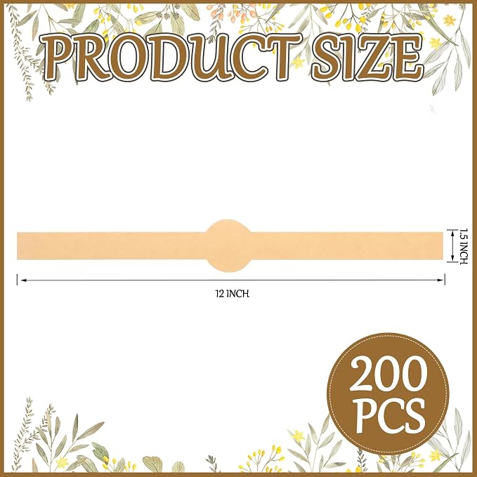 200 Pcs Packaging Bands 12 x 1.5 Inch Kraft Paper Label Stickers Self Adhering Belly Bands Disposable Kraft Sealing Stickers for Packaging Supplies Keeps Take Out Containers Sealed