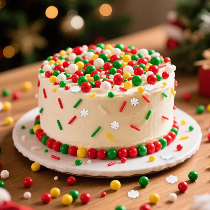 Twisweet Christmas Sprinkles, Red Green White Pearls for Cake Decorating, Edible Snow Flower Sugar Sprinkles for Baking, Candy Pearls Jimmies Mix, Cake Topper Ice Cream Cupcake Cookie Toppings Dessert Decorations, Christmas Winter Party Supplies (130g/...