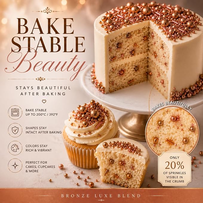 Confect Fusion Rose Gold Metallic Sprinkles Mix - Edible Cake Decorating Pearls, Rods & Sugar Crystals for Cupcakes, Cookies & Cakes | Vegan, Gluten-Free, Nut-Free, Soy-Free, Dairy-Free, Palm Oil-Free- 4.2 Oz