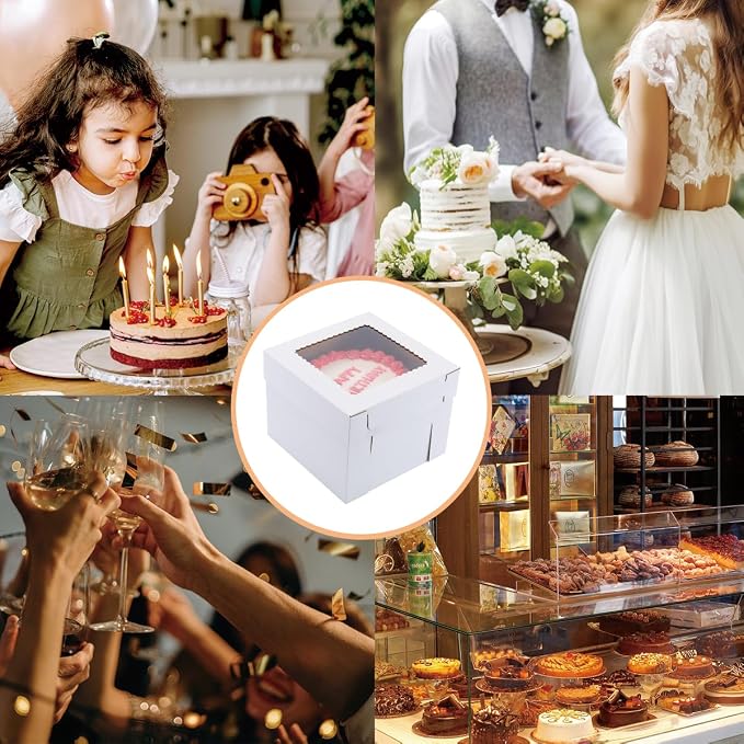 Tall Cake Boxes for Tier Cakes 14x14x12 Inch 2 Pack Wedding Cake Boxes,Sturdy Tall Bakery Boxes with Window,Layer Cake Carrier,Disposable Cake Containers