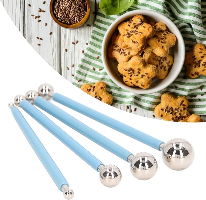 equlup Modeling Ball Tool, 4pcs Stainless Steel Fondant Sugar Flower Shaping Kit Clay Carving Tool for Pottery Air Dry Clay Doll Eye Making