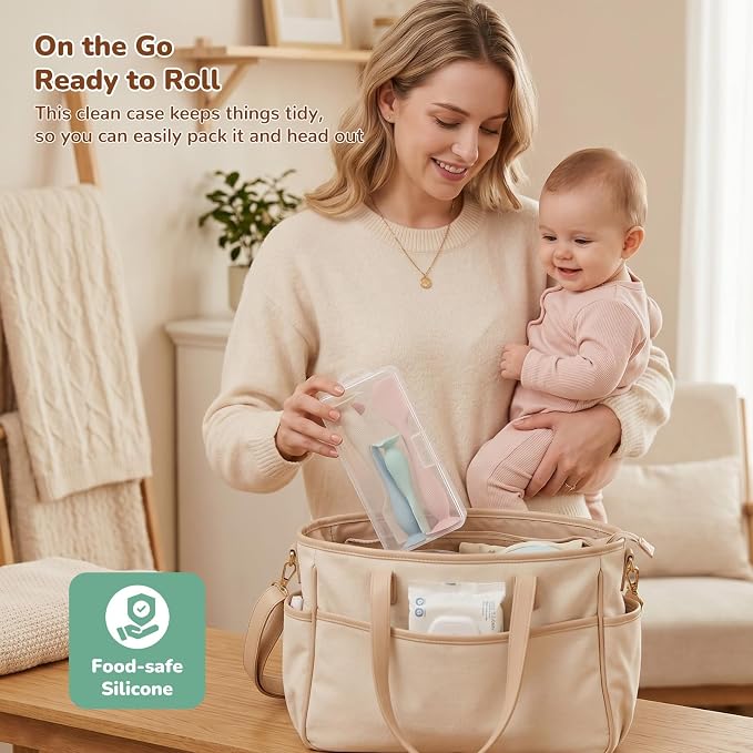 Baby Diaper Cream Spatula 4 Pack, Butt Spatula Baby with Travel Case, Soft Butt Paste Spatula with Suction Base, Portable Diaper Spatula，Perfect Baby Shower Gift