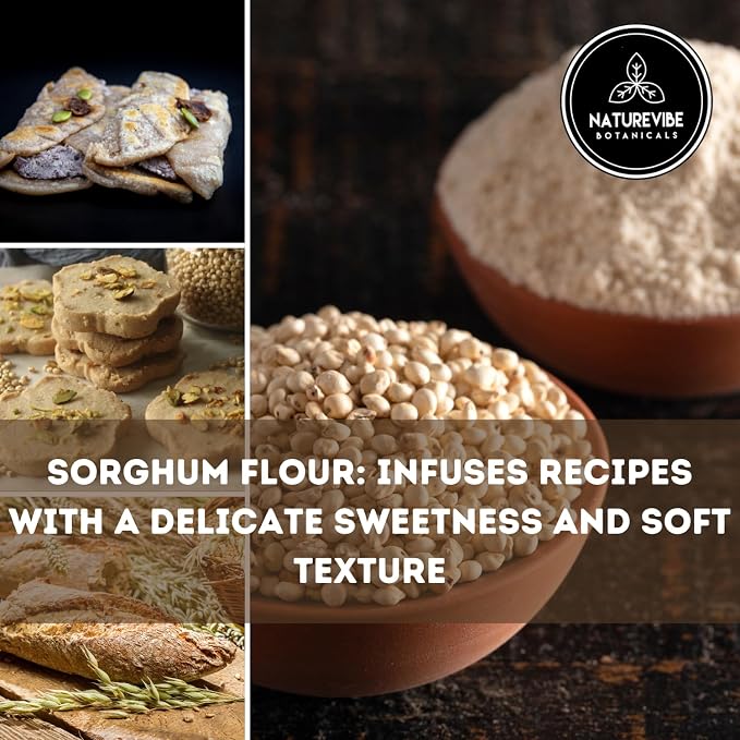 Naturevibe Botanicals Sorghum Flour 5 lb | 100% Whole Grain Gluten-Free Flour | Non-GMO, Stone-Ground | Mild Flavor | Ideal for Baking, Rotis, Bread, Pancakes & Healthy Cooking