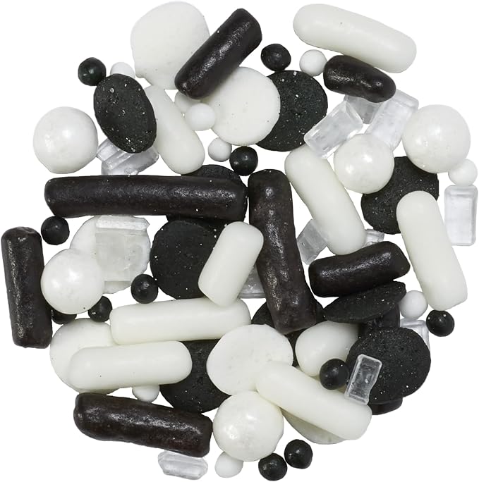 DecoPac Graduation Fusion Mix Candy Sprinkles, 26oz, Fancy Sprinkles in Handheld Container, Edible Black And White Sprinkles For Celebration Cakes, Cupcakes, Cookies and Donuts