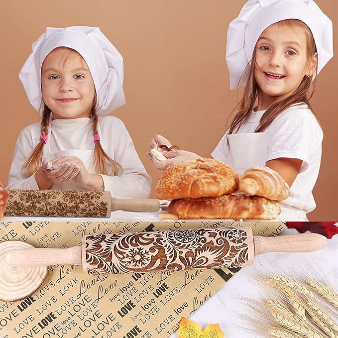Embossed Rolling Pins Christmas Rolling Pin,3D Paisley Pattern Flower Snowflake Rattan Wooden Roll Pin Laser Engraved Rolling Pin DIY Tool for Kids and Adults to Make Cookie Dough