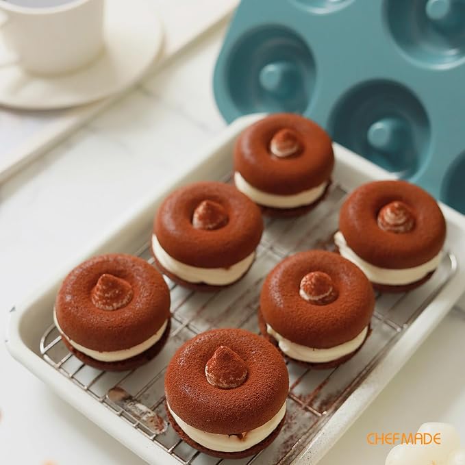 CHEFMADE Mini Donut Pan, Nonstick 6-Cavity Carbon Steel for Baking | Ring Donut Pan for Baking, Bagel Pan Bakeware. Nonstick steel, even heat to 428°F. PTFE/PFOA free. Easy clean (Green)