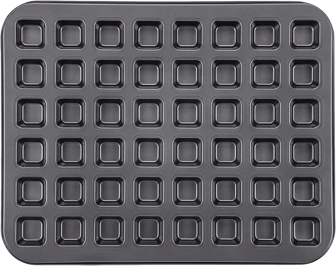 Beasea Mini Brownie Bite Pan with Dividers, 1 Pack 48 Mini Small Tiny Cup All Edges Non Stick Square Cupcake Baking Sheet Tin Tray Carbon Steel Bakeware Individual Cutter Baking Pan - Black