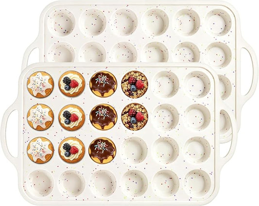 2 Pack Silicone Muffin Pans with Metal Reinforced Frame Regular 24 Cups Cupcake Pan with Handle Nonstick BPA Free Muffin Molds for Baking Muffins, Cupcakes, Egg Bites, Oven Dishwasher Safe