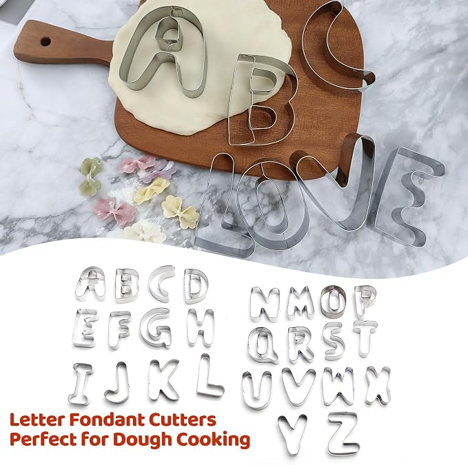 ofone Large Alphabet Cookie Cutters(A - Z), 3 Inch Stainless Steel Fondant Letter Cutters Shapes, 26 Pcs Abc Biscuit Cutter Set for Baking Dough Cakes Pastry Fruits