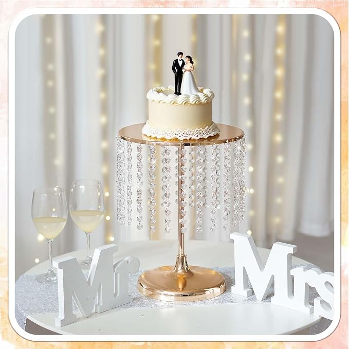 Metal Mirror Cake Stand Set with Crystal Pendants - Elegant Dessert Table Display for Weddings, Birthday Parties, Baby Showers, Events - Sturdy Crystal Bling Cupcake Stands for Pastries, Sweets, Decorations (Gold, Set of 6)