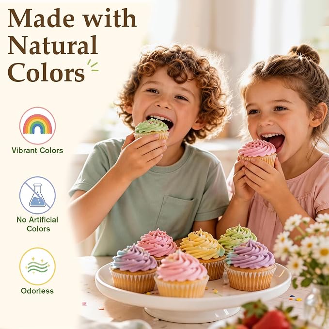 Natural Food Coloring - 8 Colors Dye Free Food Coloring, Free from FD&C Dyes & Artificial Colors, Gluten Free, Concentrated Formula for Baking, Frosting, Icing, Cookies, Drinks, Easter Eggs & Holiday Treats (0.25 fl oz Each)