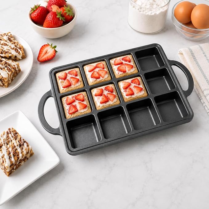 Flavehc 2Pack Cast Iron Brownie Pan with Dividers Individual 12 Cup Cavity Cast Iron Baking Pan for Brownies Square Muffin Pans Molds