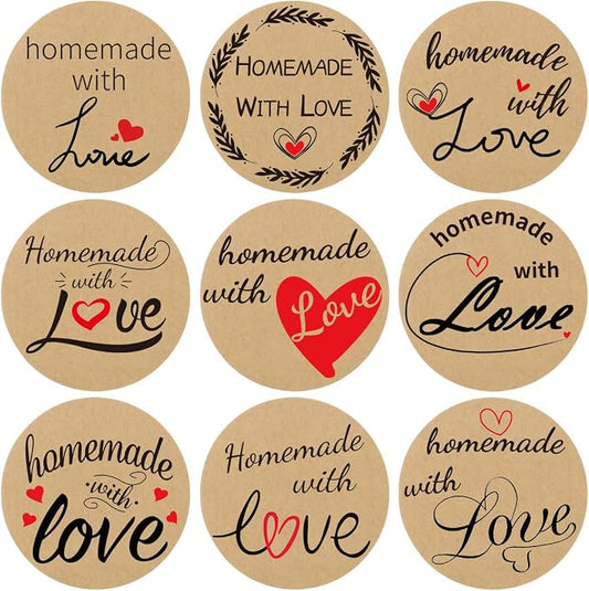 Fancy Land 500 Pcs Homemade with Love Stickers Perforated Roll Business Sticker Labels Home Kitchen Stickers for Homemade Bread 1.5 Inch 9 Designs