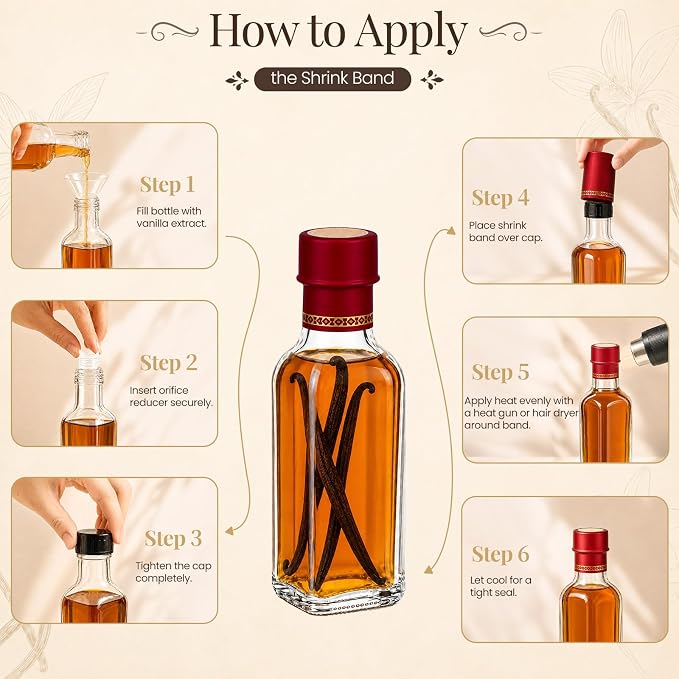 TBWIND 18 Pack 5oz Vanilla Extract Bottles with Airtight Leakproof Caps | Include Shrink Bands, Labels & Funnels; Designed for Vanilla Extract, Syrups, Tinctures, Limoncello, Oils & Gift Giving