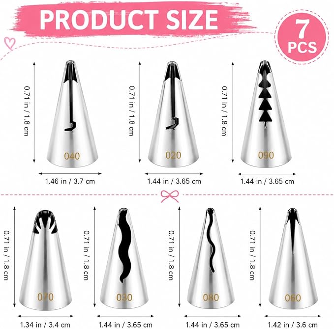 7 Pcs Pleated Skirt Piping Tips, Stainless Steel | Russian Nozzles Tips Piping, For Pastry Fondant Cookie And Birthday Cake DIY Cream Baking Tools