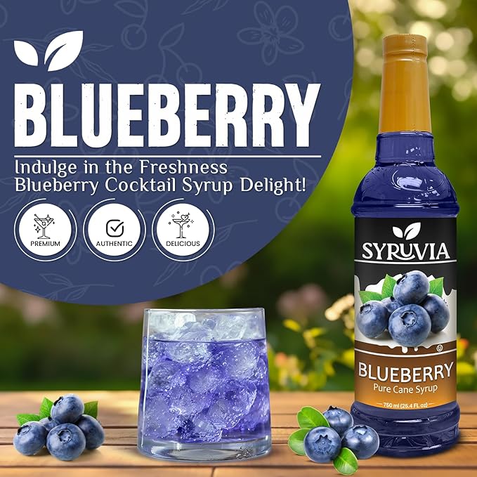 Syruvia Blueberry Syrup, Flavored Syrup for Drinks, Lemonades, Iced Teas, and Desserts – 25.4 fl oz - with Pump