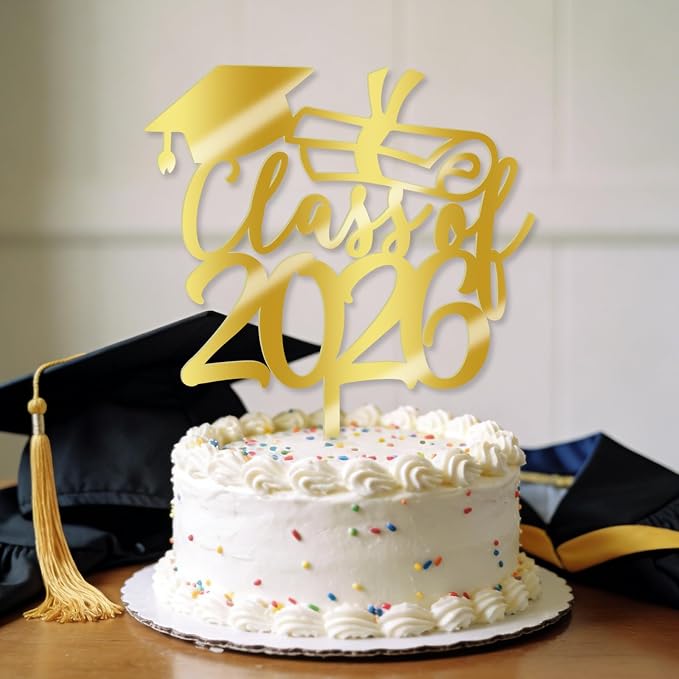 Gold Class of 2026 Congrats Grad Cake Topper Glitter Graduation Party Supplies - High School College Graduates -College Graduate Cake Topper Decorations (Class of 2026 Acrylic gold)