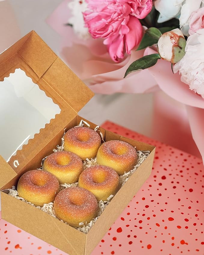 qiqee Auto-pop up Cookie Box with Window 9x6x2.5 Inch Brown 50Pcs Pastry Macaron Bakery Pie Box For Packaging