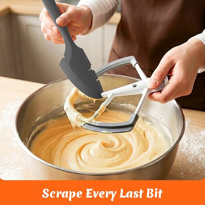 Silicone Bowl Scraper Spatula for KitchenAid Mixers, Heat Resistant Beater Blade Cleaner for Paddle Attachments, Dough Hooks & Mixing Bowls(Grey)