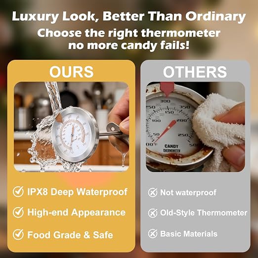 Waterproof Instant Read Candy Thermometer Pink | IPX8 waterproof,9" food-grade instant read probe,anti-scratch clip for candy,frying,BBQ