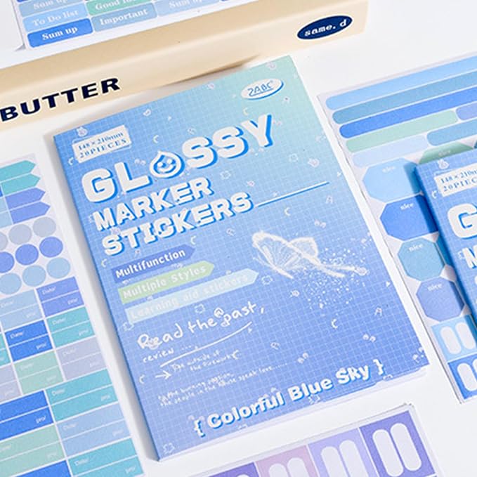 Blue Colorful Label Sticker Scrapbooking Supplies for Junk Journal, 20 Sheets Stickers - Ephemera Stickers Book(TZ-012-003)