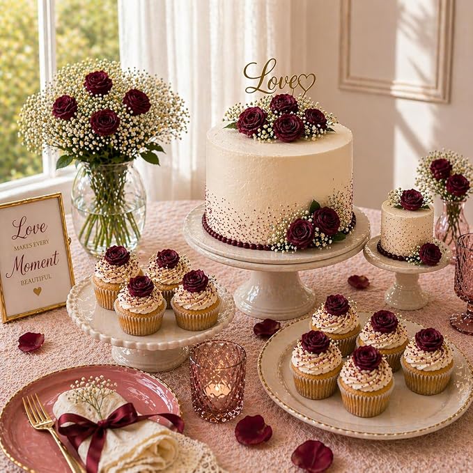 Confect Edible Deep Burgundy Rose Toppers – Edible Roses for Cake & Cupcake Decorations, Perfect for Weddings & Special Occasions- Vegan, Gluten-Free, Dairy-Free, Palm Oil-Free - Pack of 12