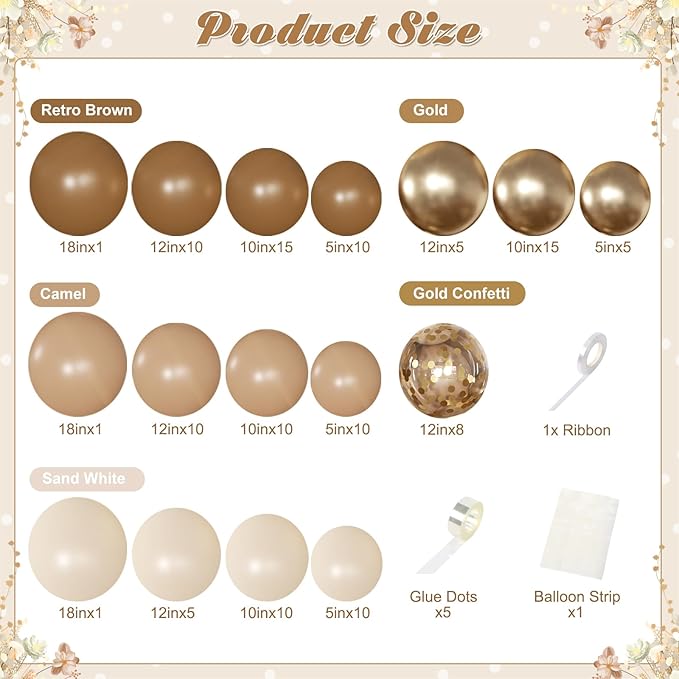 Brown Balloon Garland Arch Kit, 126Pcs Neutral Brown Gold and Sand White Balloons for Birthday Bear themed Baby Shower Bridal Shower Party Decorations