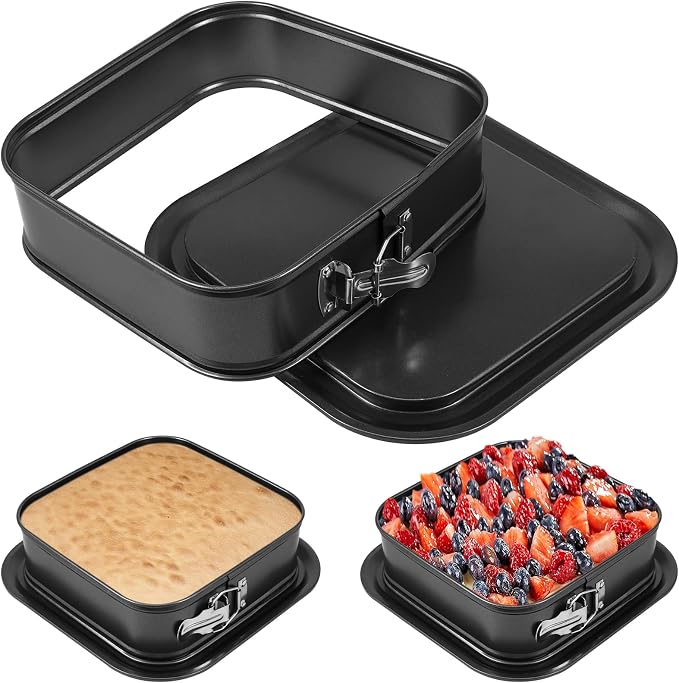 Springform baking Pan Square, 9.5 Inch Large Spring Form Cake Pan with Removable Bottom, Non-stick Cheesecake Cake Pan Bakeware for Home Kitchen DIY (Square)