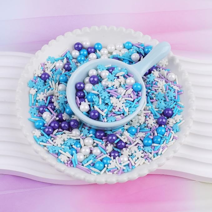 Winter Snowflake Sprinkles for Cake Decorating, Jimmies & Pearl Sugar Mix for Cupcakes, Cookies, Ice Cream & Holiday Desserts, Birthday Party Supllies