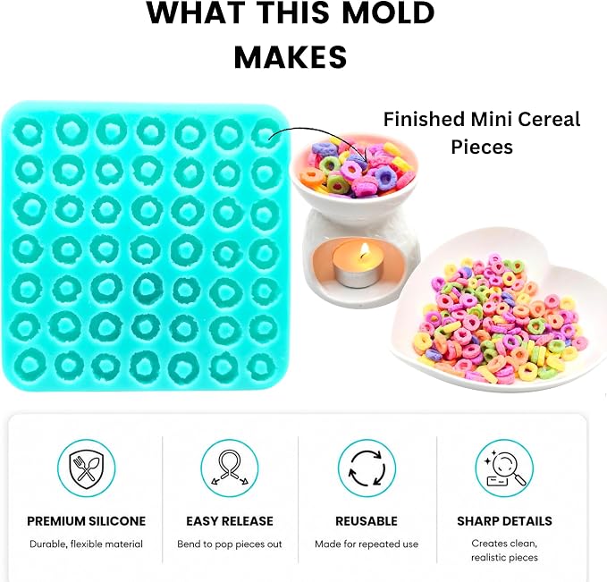 Fruit rings 49 Cavities Mini Cereal Loop Mold for Wax Melts, Soap, Resin, Clay Flexible Silicone (Natucraft)