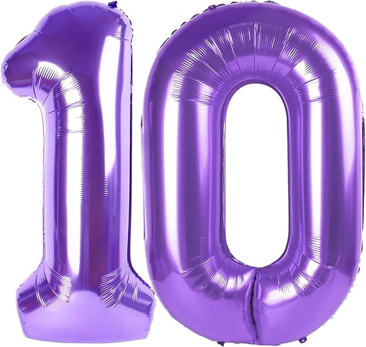 Purple Number 10 Balloon 40 Inch, 10th Birthday Party Decorations for Children, Giant 10 Foil Balloon for Party Supplies