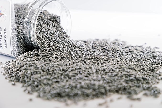 SHIMMER PEARLIZED SILVER SPRINKLES-Dairy Free,Gluten Free,Egg Free,Vegan,Soy Free,Nuts Free,Kosher,Large,Bulk Candy,Cupcake,Cookies And Cake Topper,Jimmies,Baking,Decorating