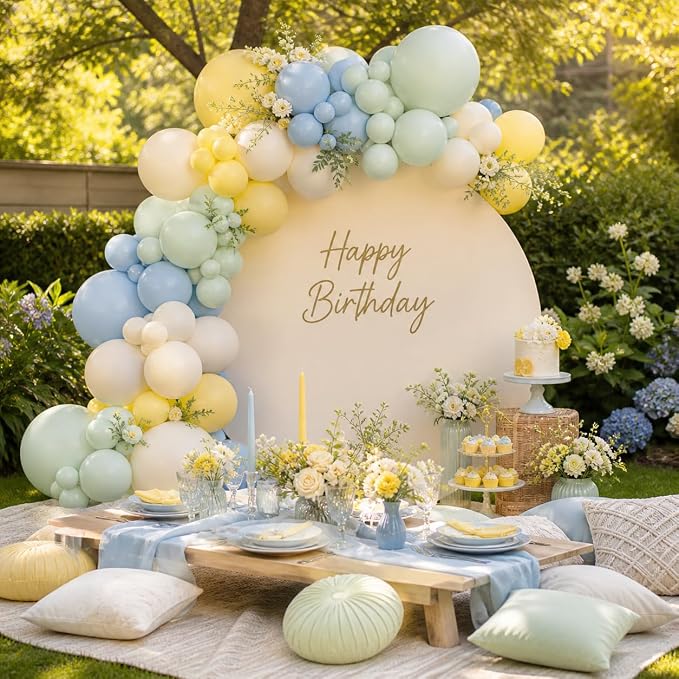 Pastel Green Blue Yellow Balloon Arch Kit, Green Blue Yellow Balloons garland Arch Kit, Ivory White Balloons For Bear Theme Birthday Baby Shower Honey Party Wedding Anniversary Engagement Decorations