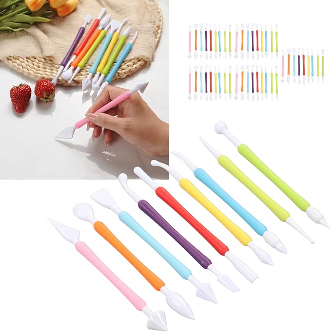 Omabeta Fondant Decorating Tool, 9 Piece Double Ended PP Modeling Tools Cake Decorating Kit for DIY Baking, with Fine Engraving and Shaping for Crafts