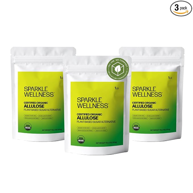 Sparkle Wellness Organic Allulose (3lbs Pack) | A plant-based sugar alternative with zero glycemic impact | Keto-Friendly, Non-Glycemic, Plant-Based Sugar Substitute for Baking, Coffee, Cooking & Drinks