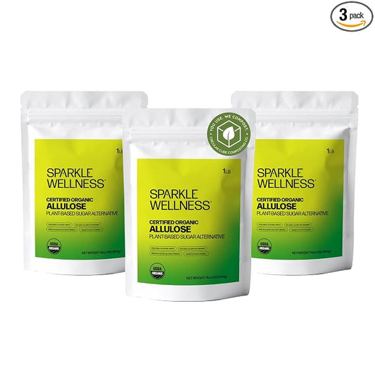 Sparkle Wellness Organic Allulose (3lbs Pack) | A plant-based sugar alternative with zero glycemic impact | Keto-Friendly, Non-Glycemic, Plant-Based Sugar Substitute for Baking, Coffee, Cooking & Drinks