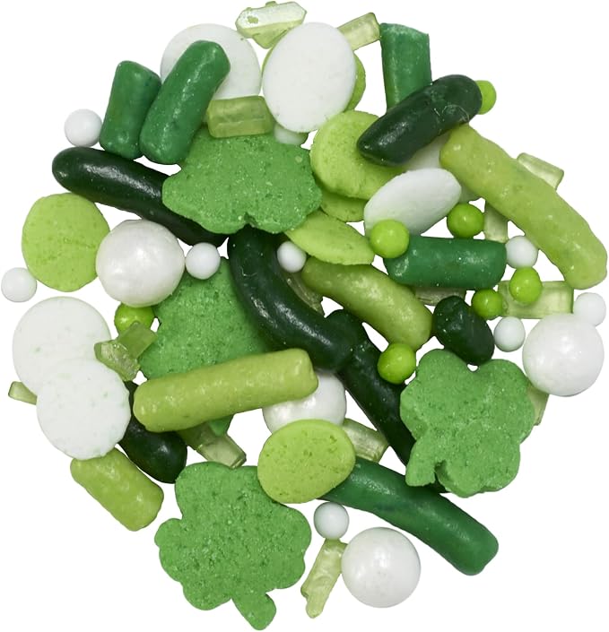 DecoPac St. Patrick's Day Fusion Mix Sprinkles, 26oz, Green, White Candy Sprinkles in Handheld Container, Edible Decorations For Celebration Cakes, Cupcakes, Cookies and Donuts