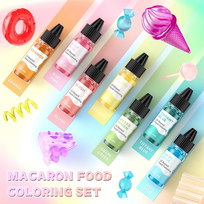Cherrysea Oil Based Food Coloring for Chocolate Macaron Oil Edible Food Dye Set for Halloween Baking Royal Icing Cookie Supplies Gluten Free 7x6ml Food Grade Food Color Kit, 0.25 Fl. Oz/Bottles