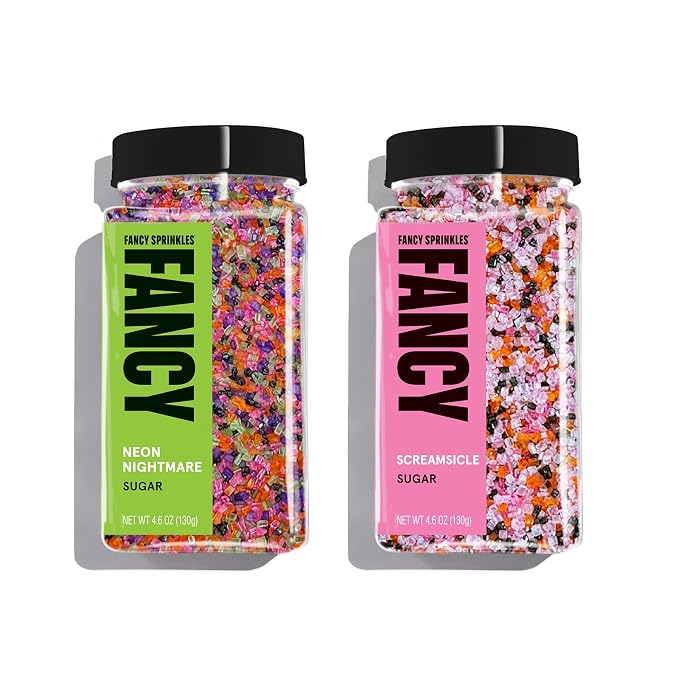 Fancy Sprinkles Scream & Gleam Sugar Set | Halloween Sugar Crystals | Screamsicle & Neon Nightmare | Cookie Decorating & Cocktail Rimming | Halloween Gift | 2 Pack (4.6 oz)